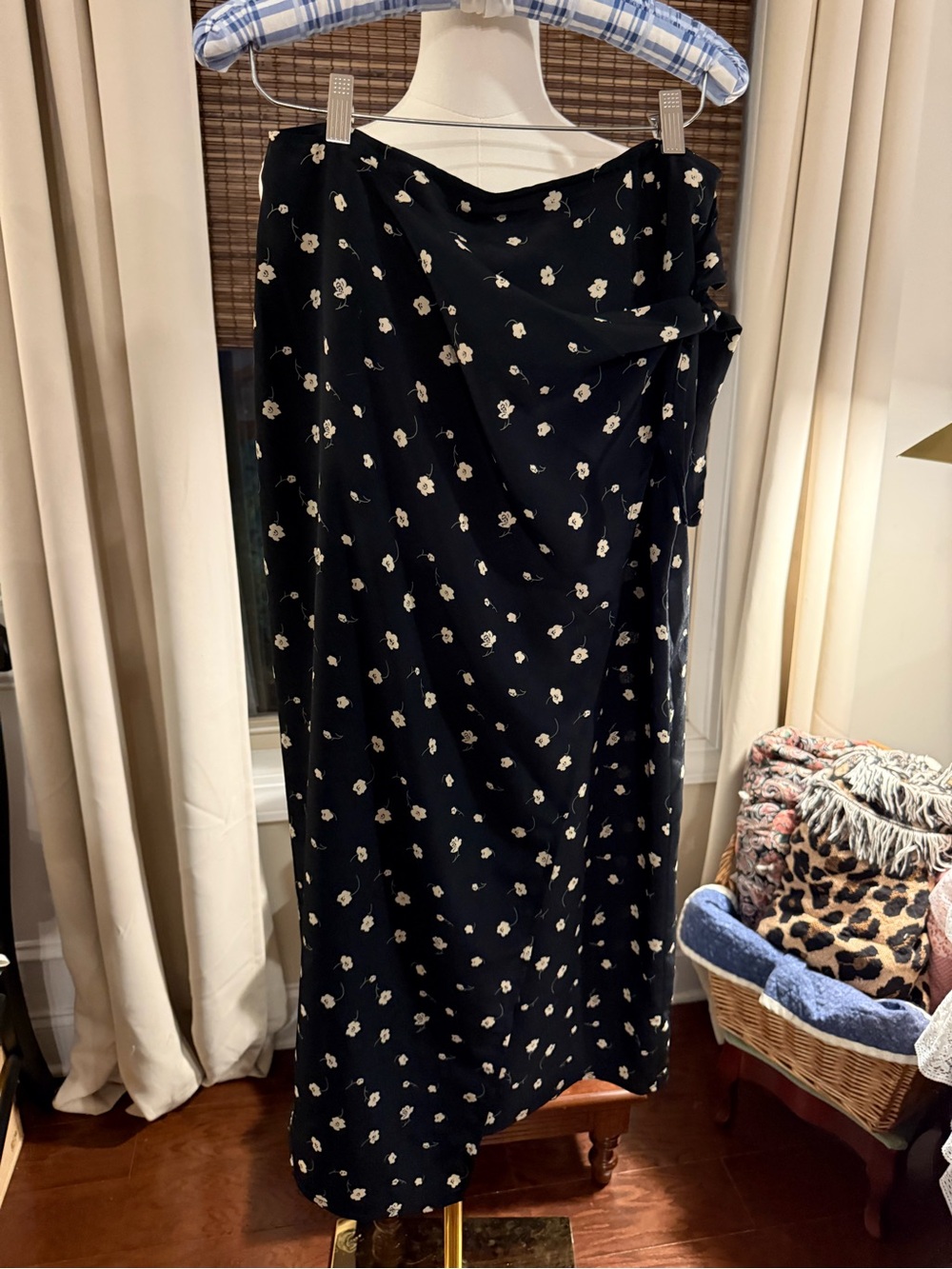 Vintage Geoffrey Beene Black Maxi Skirt with Ditsy Florals